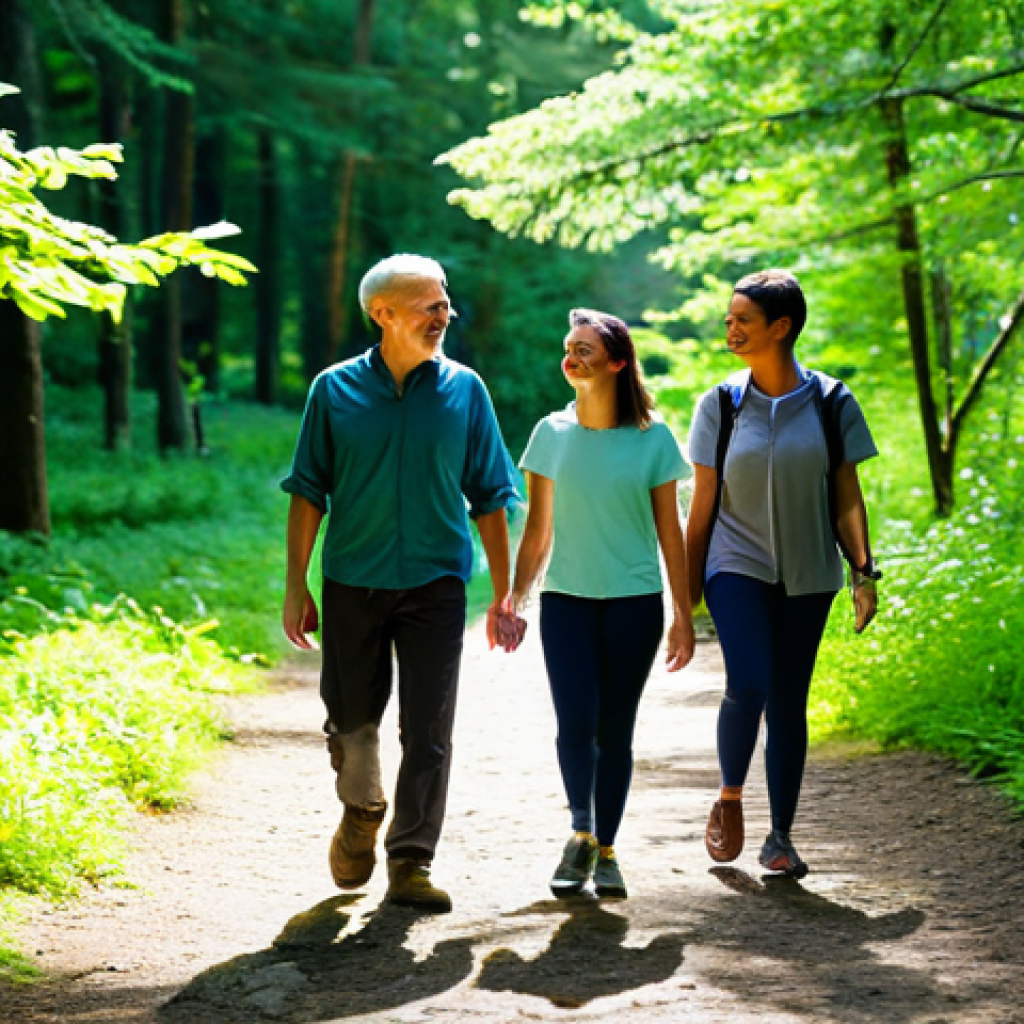 **
"A diverse group of people participating in a forest bathing session, fully clothed in comfortable outdoor attire, walking mindfully on a sun-dappled trail, surrounded by lush green trees, safe for work, appropriate content, perfect anatomy, natural proportions, professional photography, family-friendly, focus on serene expressions and connection with nature, soft lighting, high-quality."
**