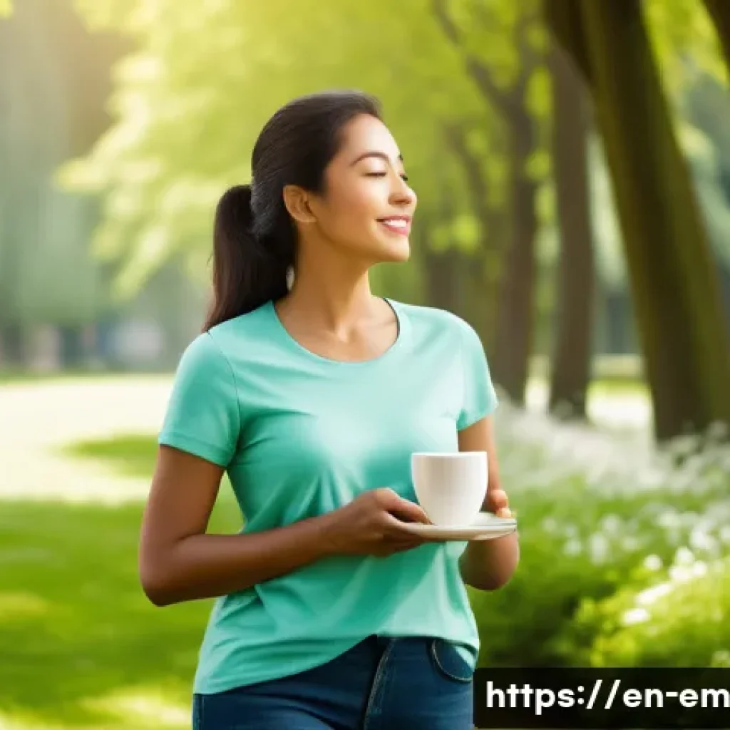 자기 돌봄과 자기 관리의 의미 - A serene morning scene featuring a diverse woman in comfortable casual clothing, enjoying a peaceful...