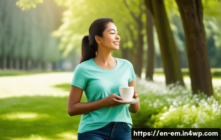 자기 돌봄과 자기 관리의 의미 - A serene morning scene featuring a diverse woman in comfortable casual clothing, enjoying a peaceful...