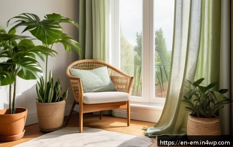 자기 돌봄을 위한 자율성 증진 방법 - A cozy, sunlit home corner dedicated to self-care, featuring a comfortable armchair with a soft thro...