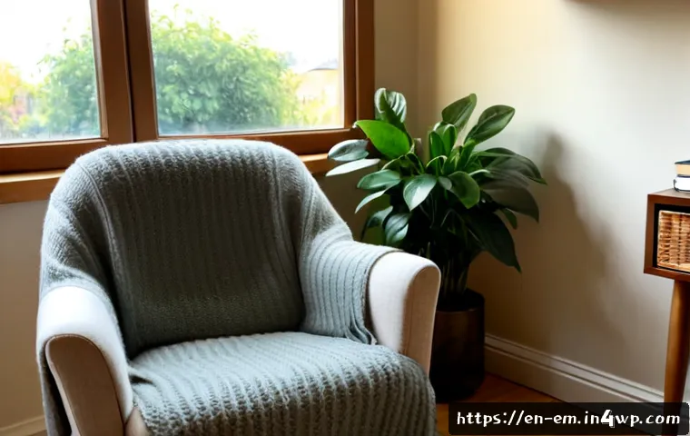 자기 돌봄을 위한 긍정적인 환경 구축하기 - Photorealistic cozy home reading nook designed for positive self-care, a comfortable armchair beside...